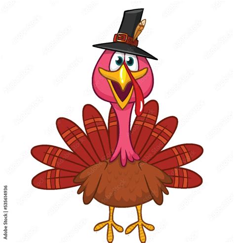 Cartoon Happy Cute Thanksgiving Turkey Bird Vector Illustration