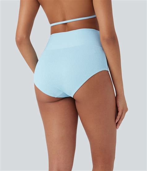 Womens Ribbed Low Rise Crossover Bikini Bottom Swimsuit Halara