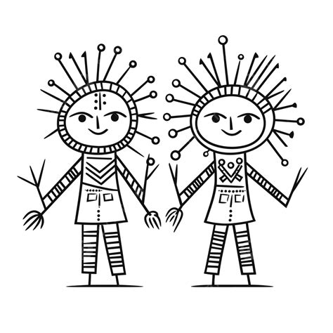 Two Human Cartoon Characters With Spikes Outline Sketch Drawing Vector