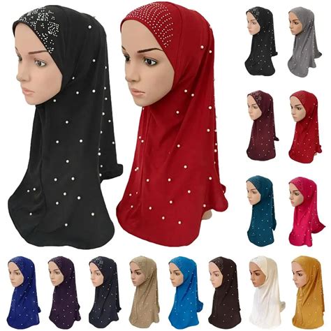 Women Beaded Hijabs Muslim Islamic Scarf Scarves Headscarf Amira ...