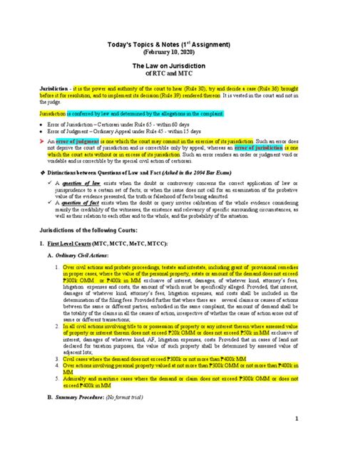 Todays Topics And Notes Remedial Law Review I Pdf Demurrer Lawsuit