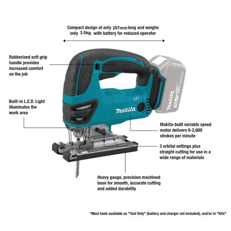 Makita DJV180Z Cordless Jigsaw 18V Max Cutting 135mm 2600spm