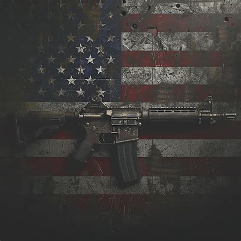 Sub Machine Gun On An American Flag Generative Ai Premium Ai