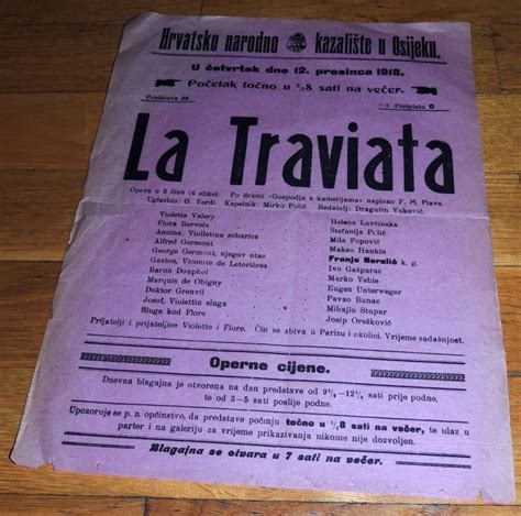 Hrvatsko narodno kazališe u Osijeku plakat 1918 La Traviata Franjo Ner