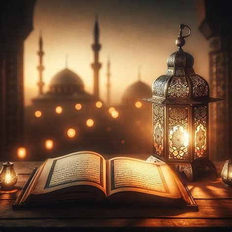 Premium Photo | Image of the quran in the dark illuminated by lantern light