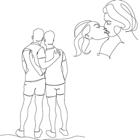 Ilustración de vector de línea de pareja gay impresión de amor Vector Premium