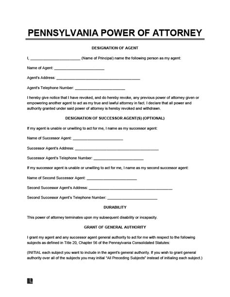 Pennsylvania Power Of Attorney Forms Free Power Of Attorney Document