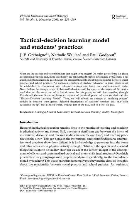 Pdf Tactical Decision Learning Model And Students Practices