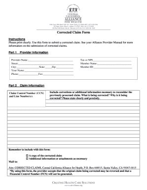 Corrected Claim Form Central California Alliance For Health Ccah