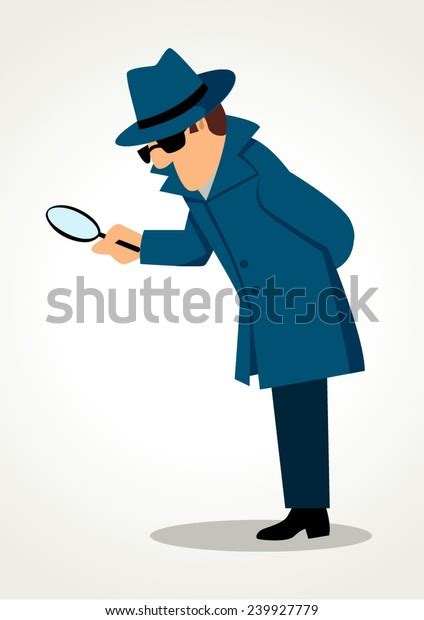 Simple Caricatura De Un Detective Sosteniendo Una Lupa