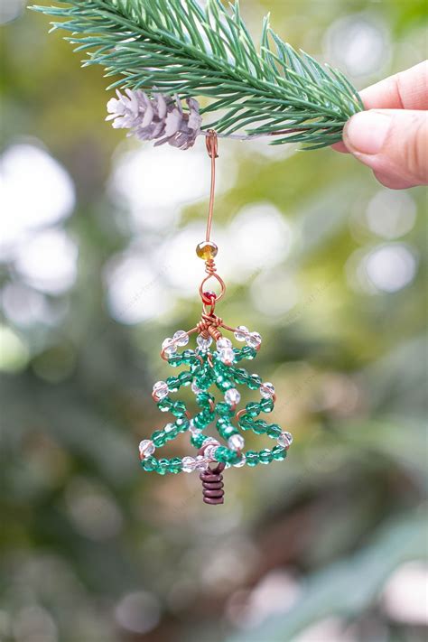 Beaded Christmas Tree Ornaments, X3 Handcrafted Crystal Christmas Tree ...