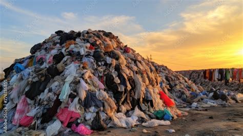 Pile of discarded clothing in landfill highlighting issues of fast ...