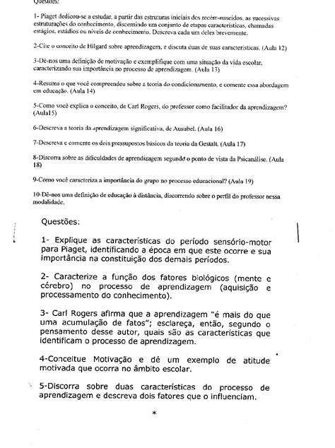 AP2 Psicologia da Educação Psicologia da Educação I