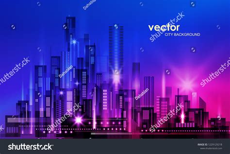 Night City Background Glowing Lights Illustration Stock Vector (Royalty ...