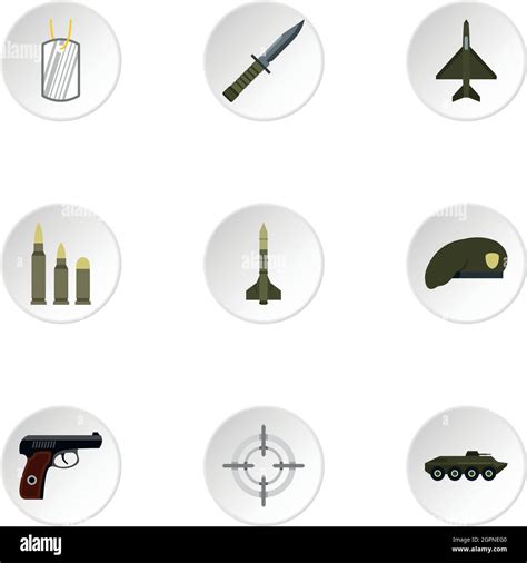 Military Weapons Icons Set Flat Style Stock Vector Image Art Alamy