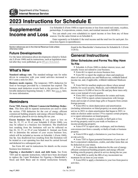 Download Instructions For Irs Form 1040 Schedule E Supplemental Income