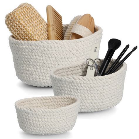 Panier Corbeille Rangement Salle De Bains Coton Maille Blanc Zeller