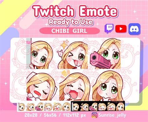 Twitch Emotes Mega Pack Blond Hair Green Eyes Chibi Girl Etsy