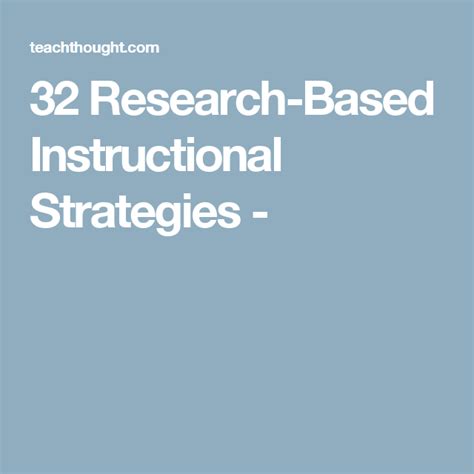 32 Research Based Instructional Strategies Instructional Strategies