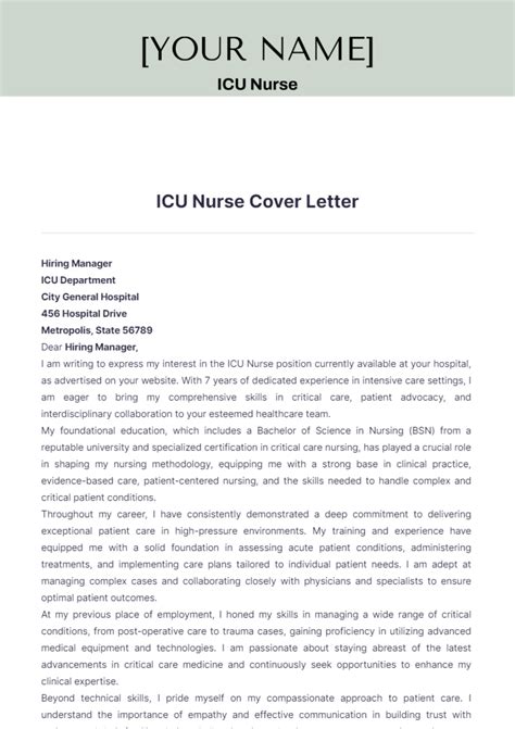 Free Icu Nurse Cover Letter Template Edit Online And Download