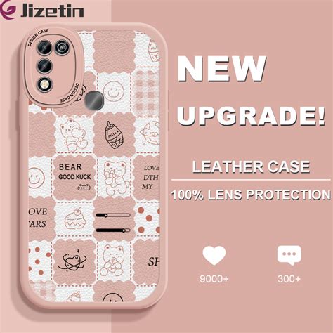 Jizetin For Infinix Hot Play Hot Play Back Cover Bear Daily Activity Lambskin Texture Pu