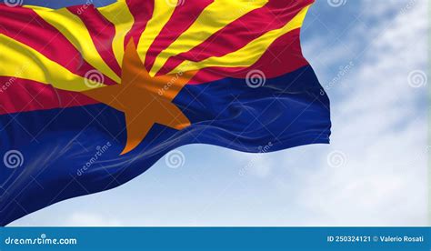 The State Flag Of Arizona Waving In The Wind On A Clear Day Stock Image Image Of Outdoors