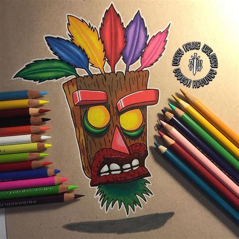 Aku Aku Mask From Crash Bandicoot Funny Tiki Mask Drawing Crash