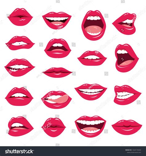 Red Female Lips Collection Vector Illustration стоковая векторная