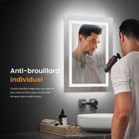 Emke Miroir Lumineux De Salle De Bain Avec Interrupteur Bouton Anti