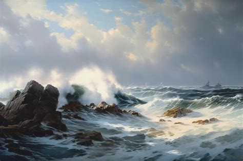 Premium AI Image A Painting Of A Wave Crashing Into The Ocean