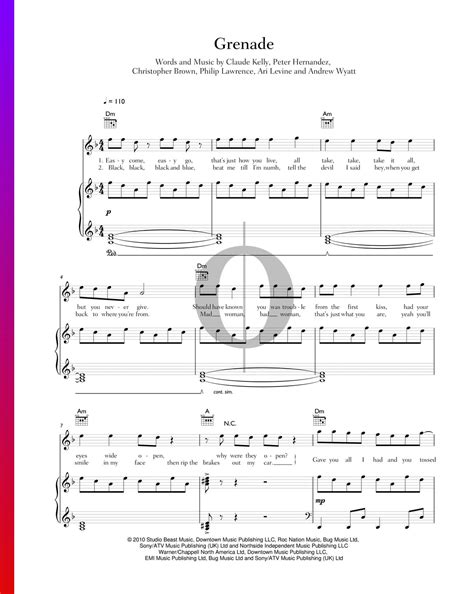 Grenade Bruno Mars Piano Sheet Music Oktav