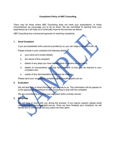 Complaint Policy Free Template Sample Lawpath