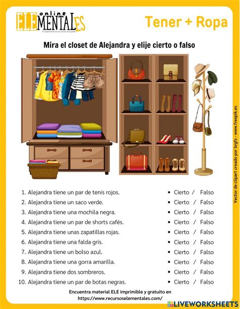 Verbo Tener Ropa Cierto Falso Worksheet