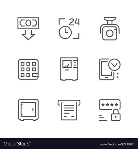 Set line icons of atm Royalty Free Vector Image