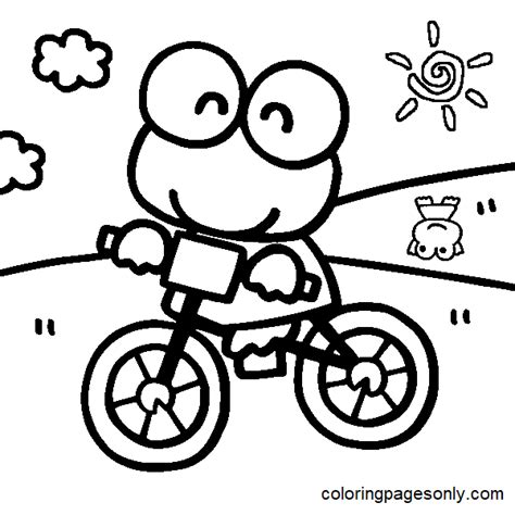 Keroppi Rides A Bike Coloring Page Free Printable Coloring Pages