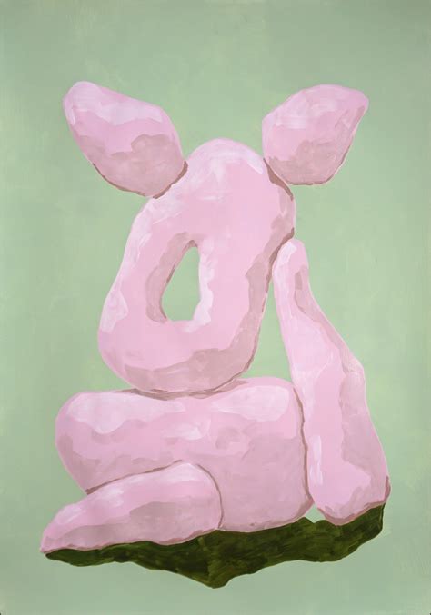 Ryan Rivadeneyra - Pink Sculptures on Green, Organic Rocks, Pastel ...