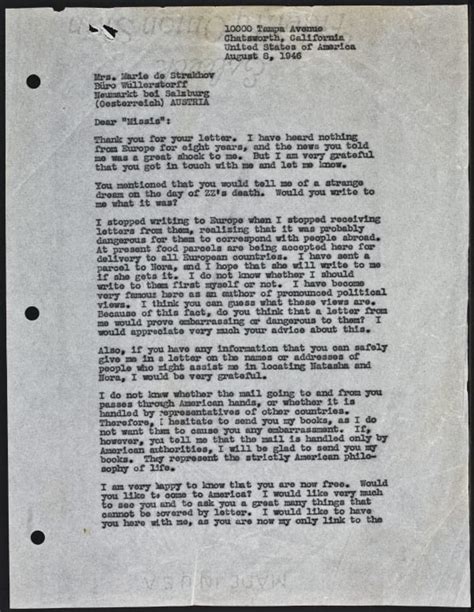 To Marie Strakhow Letter 242 AynRand Org