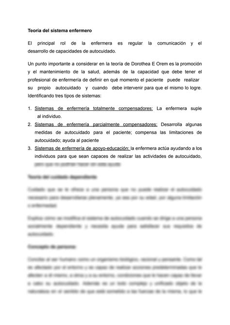 SOLUTION Teor A Del D Ficit Del Autocuidado Por Dorothea Orem Studypool