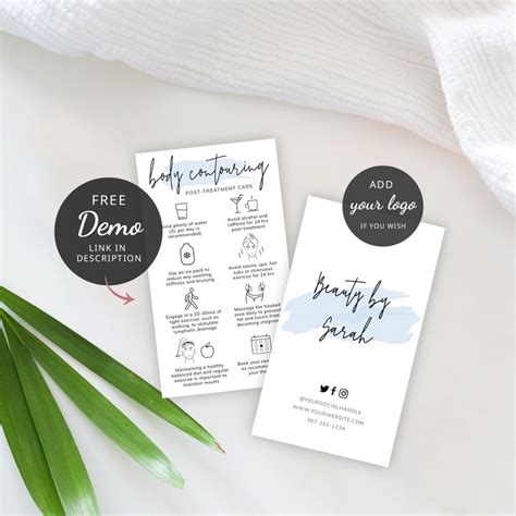 Body Sculpting Pre And Post Care Card Template Editable Body Etsy