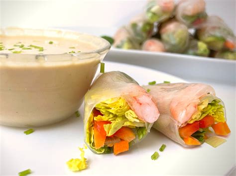 Rice Paper and Shrimp Salad Wraps with Tahini and Ginger Dipping Sauce ...