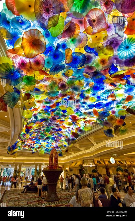 View Of Chihuly Glass Sculpture In The Bellagio Hotel Lobby Ceiling Las