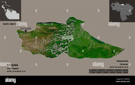 Shape of Miranda, state of Venezuela, and its capital. Distance scale ...