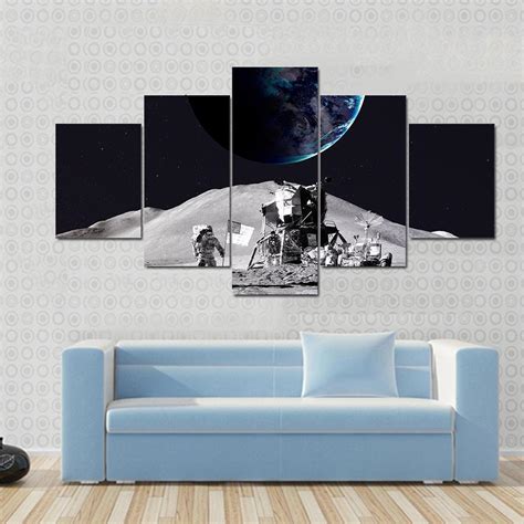 Astronaut On The Moon Space 5 Panel Canvas Art Wall Decor Canvas Storm