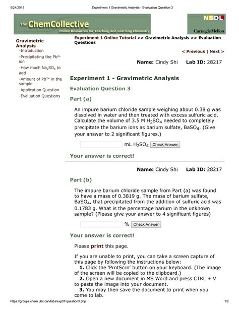 Experiment 1 Gravimetric Analysis Evaluation Question 3 9 24 2018