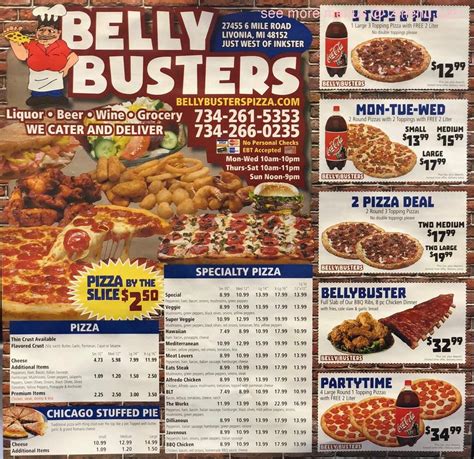 Menu at Bellybusters pizzeria, Livonia