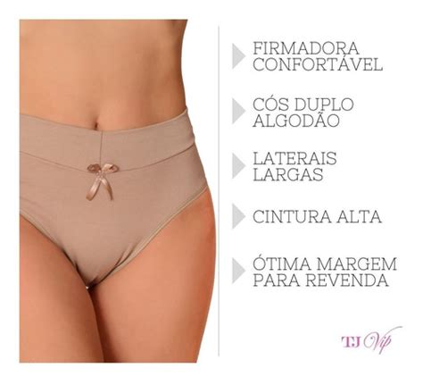 Kit 10 Calcinha Cós Alto Duplo Cotton Lingerie Atacado Ct020 Frete grátis