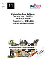 LEARNING ACTIVITY SHEET LAS 6 Understanding Culture Society And