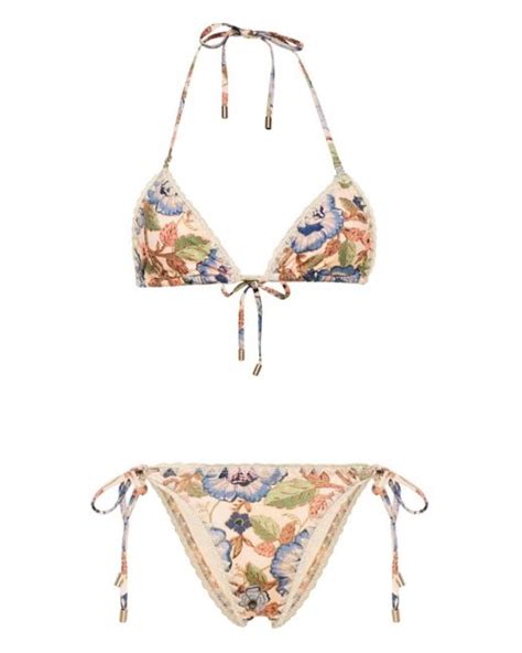 Zimmermann Floral Print Bikini Set In Metallic Lyst