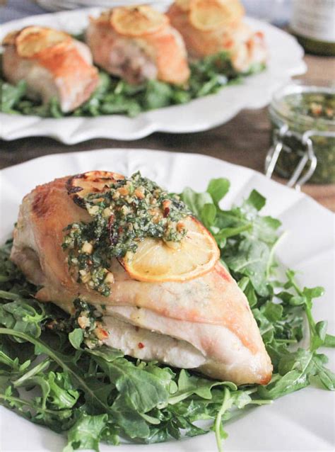 Goat Cheese Stuffed Chicken Breasts With Rustic Basil Pesto