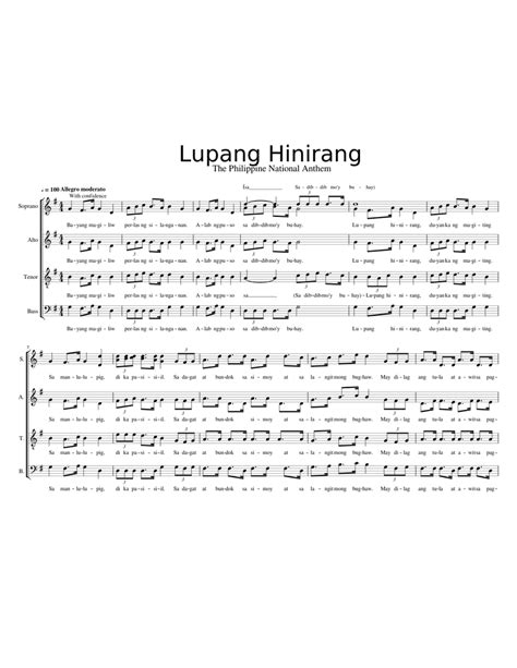 Lupang Hinirang A Capella Sheet Music For Soprano Alto Tenor Bass Voice Choral